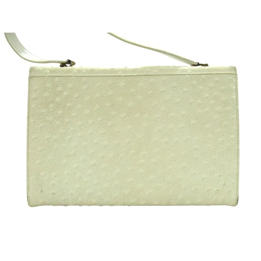 Vtg TOWN & COUNTRY Off-White Faux Leather Ostrich Print Top Handle Box PURSE/Bag